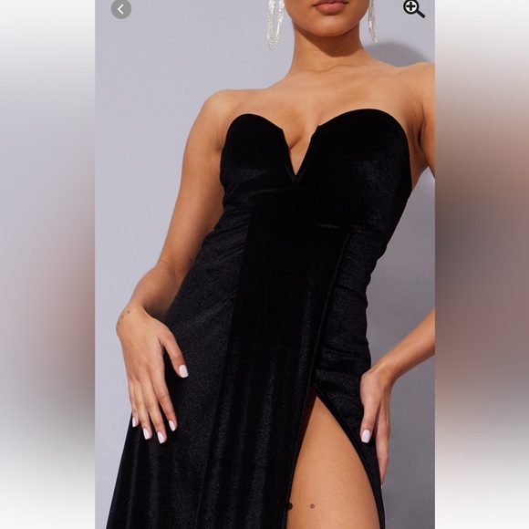 Black velvet draped wrap, detailed Bando Maxi dress - Picture 4 of 5